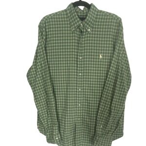 Ralph Lauren Mens Green Plaid Button Down Shirt Long Sleeve Cotton Large L/G
